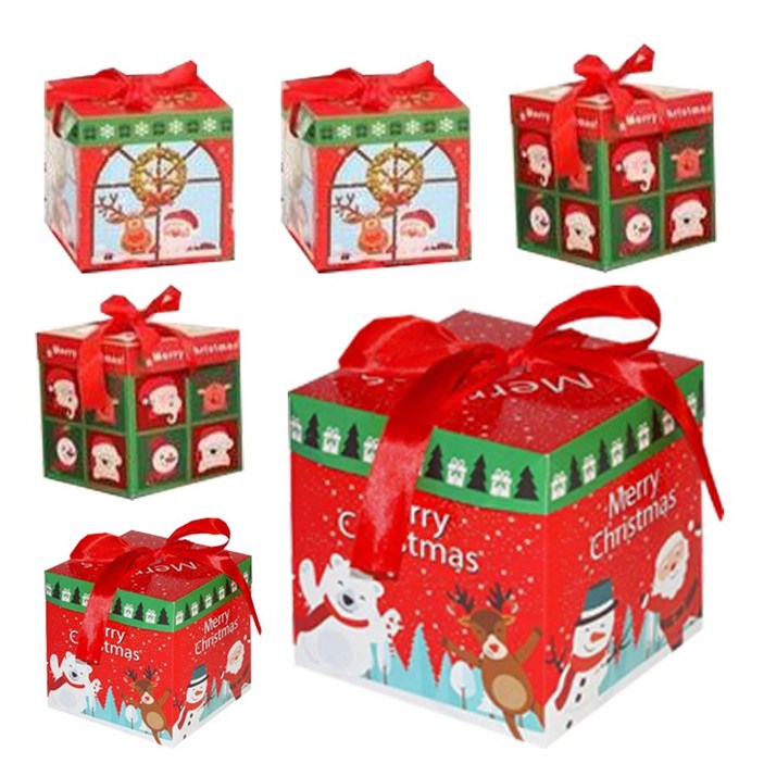 크리스마스상자 성탄절 리본 뚜껑 대사이즈 6개입 선물 포장 크리스마스 상자 박스 큰사이즈