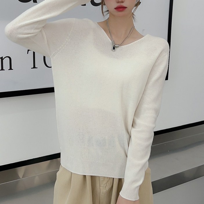 에리페 여성용 와이드넥 테니어 단색 니트