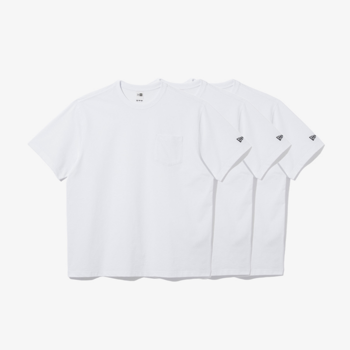 [국내정품 오늘출발] 뉴에라 MLB 에센셜 무지 포켓 반팔티 화이트 3개입 GRAZU