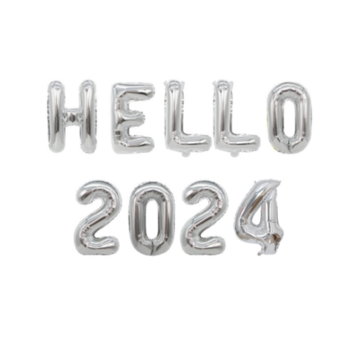 파티보그 2024 새해파티 해피뉴이어 헬로우 풍선, 1개, 실버