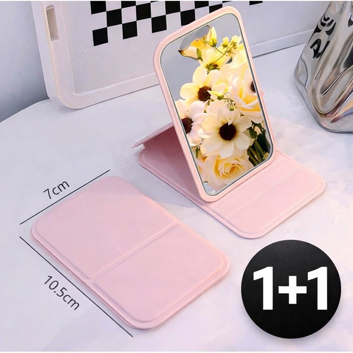 파스텔 무드 접이식 미니 손거울 탁상용 겸용 휴대용 메이크업 사각 거울 2개