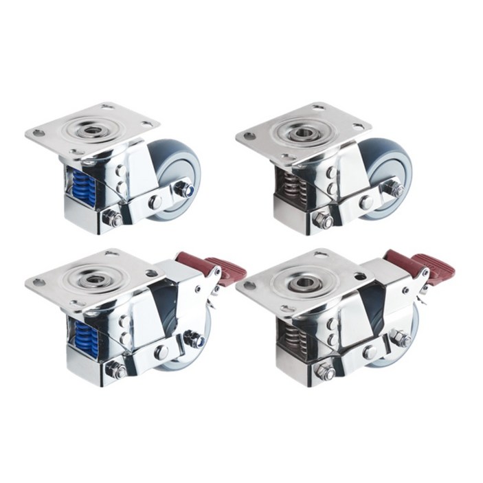 듀롤 3800 완충용 3인치 스프링 캐스터 크롬도금  스테인리스