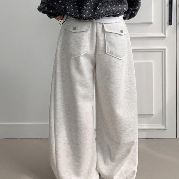 부기샵 기모 뒷포켓 트레이닝 사이드핀턱 기모와이드팬츠