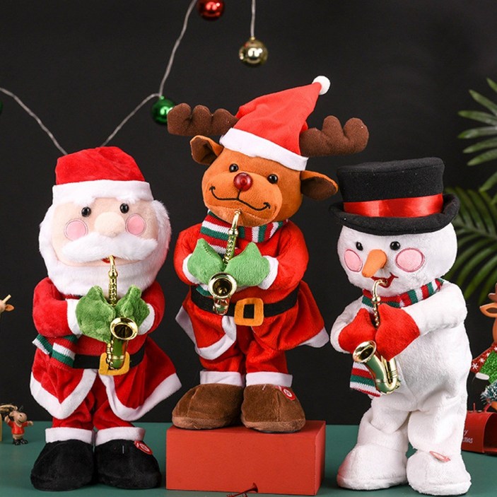 트럼펫 부는 인형 3종, 춤추는 루돌프 인형, 춤추는 눈사람 인형, 춤추는 산타 인형, 트럼펫 인형, 크리스마스, 댄싱토이, 춤추는 인형, 춤추는 크리스마스 인형, 1개, 루돌프