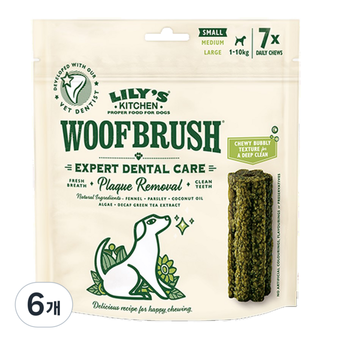 LK 릴리스키친 우프브러쉬 스몰 강아지 덴탈껌 비건 구강케어, 6개, 154g, 구강청결