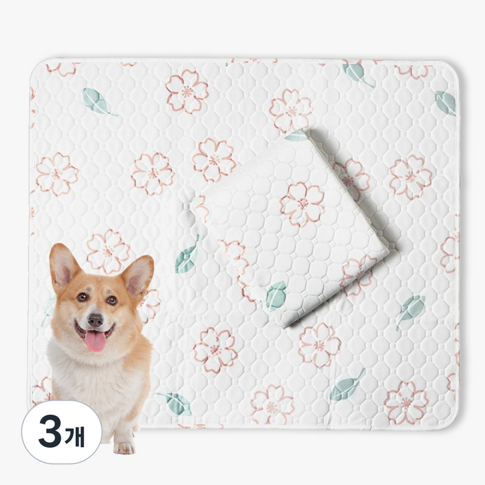 PLUPUP 화이트벚꽃 빨아쓰는 편리한 배변패드 간단하게 세탁할 수 있는 애견용 소변패드2장1세트, 3개, 2개입