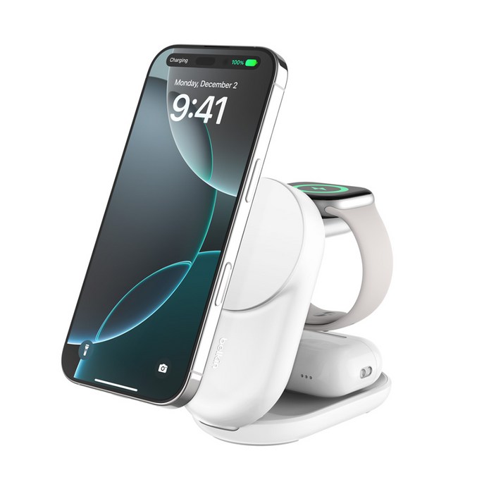 벨킨 울트라차지 3in1 Qi2 25W 폴더블 마그네틱 무선 초고속 충전기 WIZ037kr, 화이트WIZ037krWH, 1개