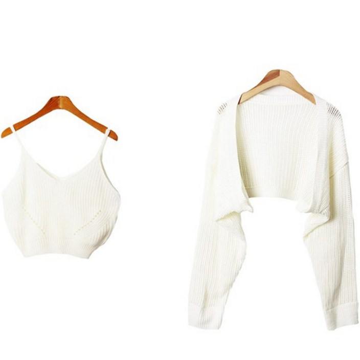 시크블랙 클레란 끈나시 볼레로 투피스 세트 cpset2596c3