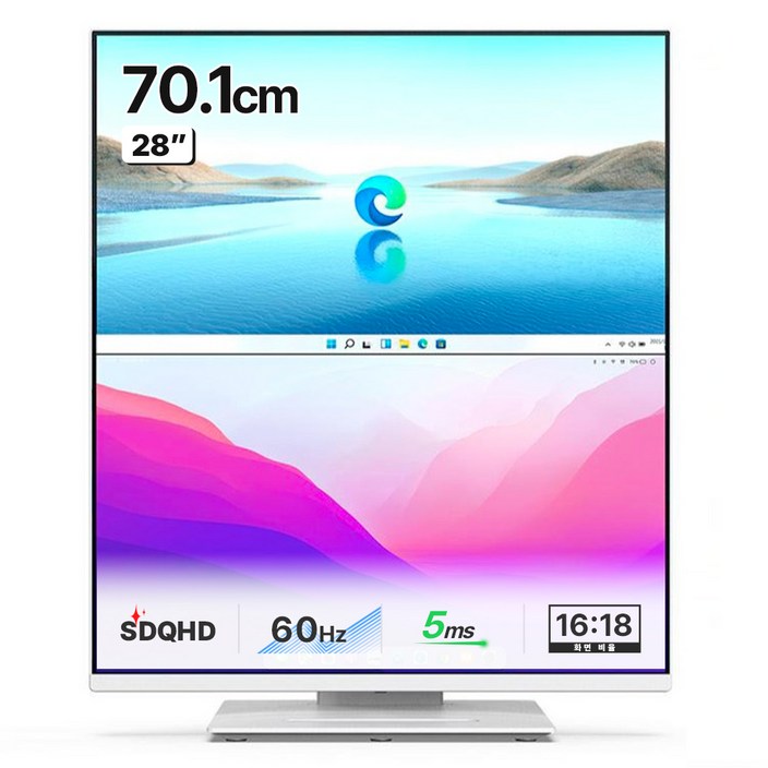 주연테크 SDQHD 16 : 18 USB-PD 오토피벗 PBP 세로본능 관절형 스탠드 Nano IPS 모니터, 70cm, J28QIM-Dual