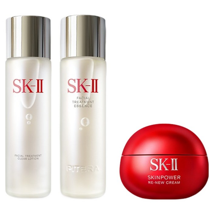 에스케이투 페이셜 트리트먼트 에센스 230ml  클리어 로션 230ml  스킨파워 리뉴 크림 80g, 1세트