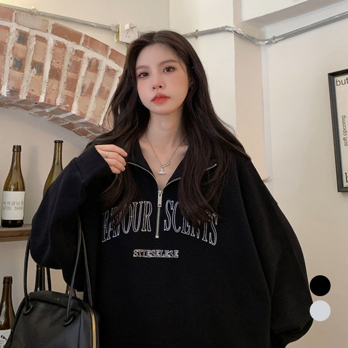 엘쏘 오버핏 반집업 맨투맨