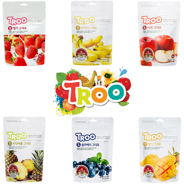 TROO 동결건조 과일칩 6봉 묶음 상품딸기,블루베리,사과,바나나,파인애플,망고