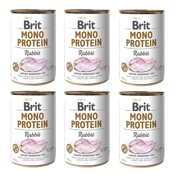 브릿 모노 프로틴 습식사료 주식캔 강아지사료, 6개, 400g, 토끼