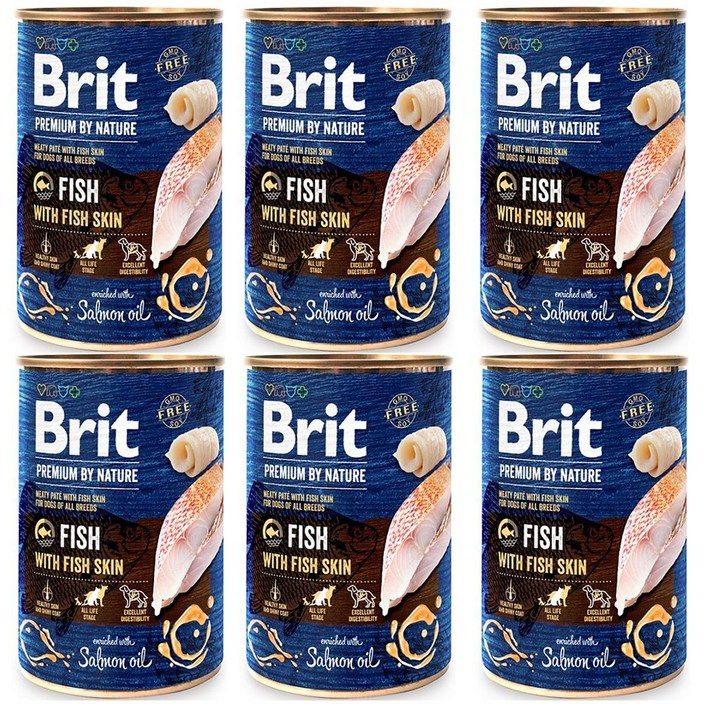 브릿 프리미엄 독 주식캔 강아지캔 주식사료 습식사료, 6개, 400g, 생선
