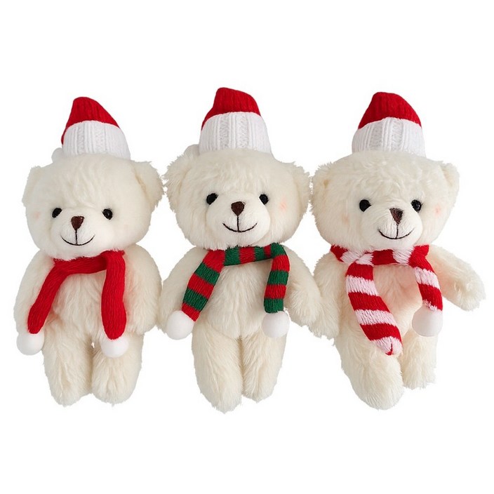 곰돌이 인형 크리스마스 트리 오너먼트 장식 곰인형 키링, 3개, 피카우스화이트