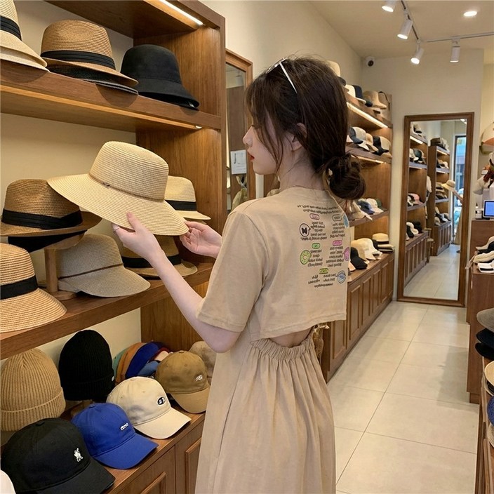 프리티글라라  뒷트임 레터링 여름원피스 백슬릿 롱원피스