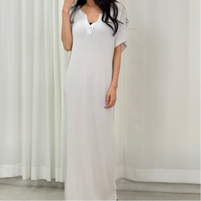 바이일이오 여성 브이넥 골지 레글런 나그랑 롱 맥시 여름 민소매 원피스