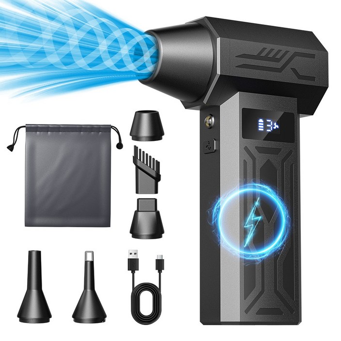 Coowin쿠윈 초강력 무선 에어건 300000RPM LED 조명 배터리 잔량 표시휴대용 포켓캠핑자동차 청소 세차 물기 제거 다용도, 블랙, W20