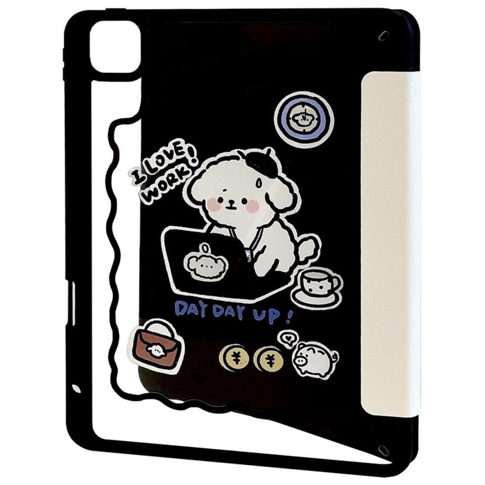 슈퍼리더 아이패드 케이스 애플펜슬 수납 스마트커버, 일하는 강아지