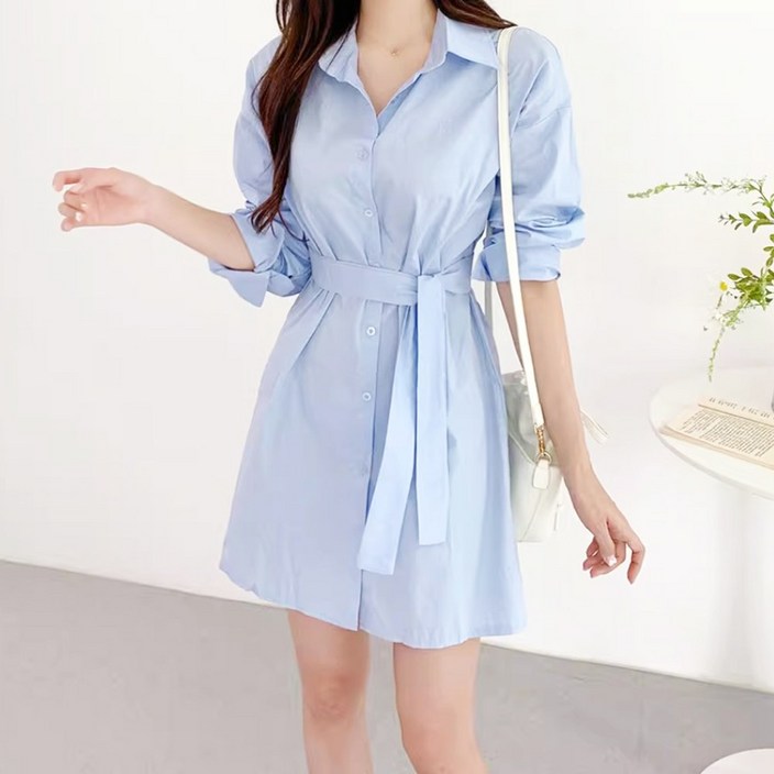 에스알비 허리끈 셔츠 원피스