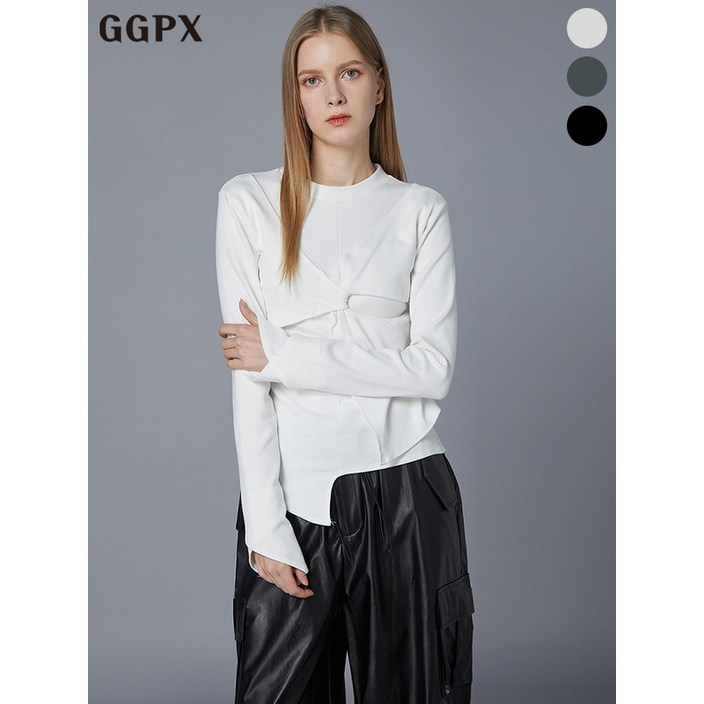 GGPX 크로스 꼬임 디테일 이중 티셔츠  GOATS001F