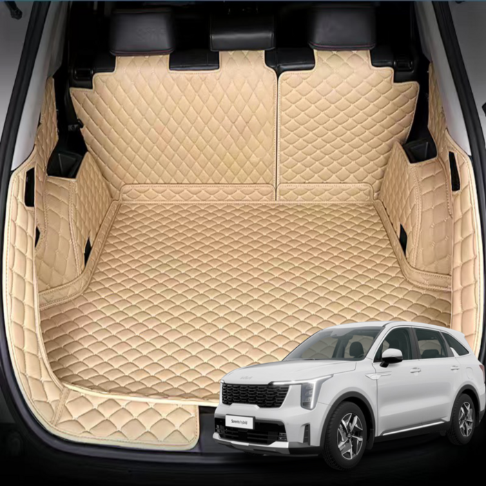 럭키카 쏘렌토 MQ4 트렁크매트 카매트 차박매트 방수 가죽 매트 도어매트증정, 아이보리, 7인승크렐사운드무