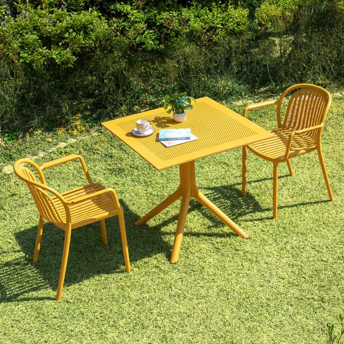 이브 800 사각 몬스암 2인 야외 실내 테이블 의자 세트 카페, 화이트