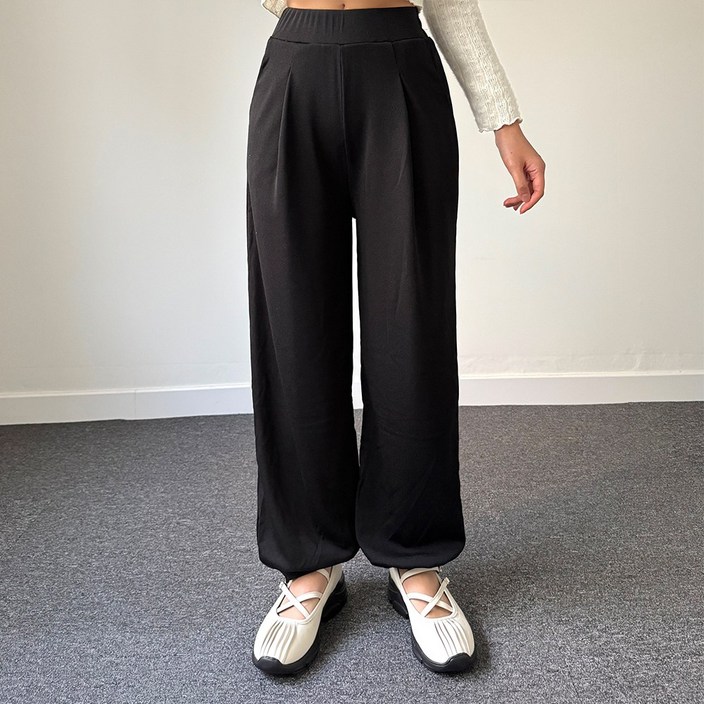 언더샤인 여성용 원턱 밴딩 와이드 일자 조거 슬랙스 바지