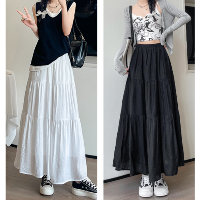 2 color 여름 데일리 밴딩 캉캉 롱 스커트