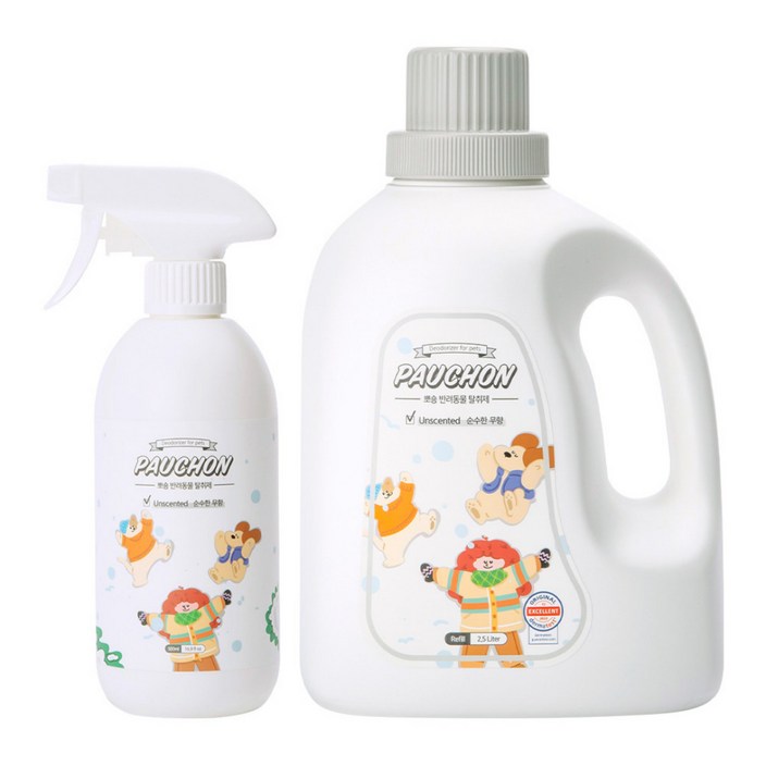 뽀숑 강아지 고양이 탈취제 2.5L+500ml 세트 무향 무살균제 강력탈취 반려동물  오줌냄새제거