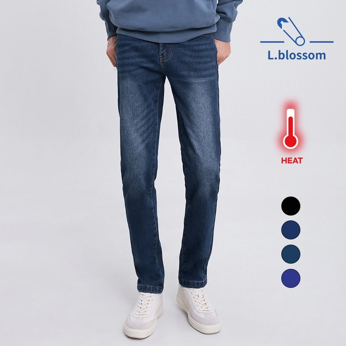 엘블로썸 남자 겨울기모 스판 히든밴드 일자청바지 YKK지퍼