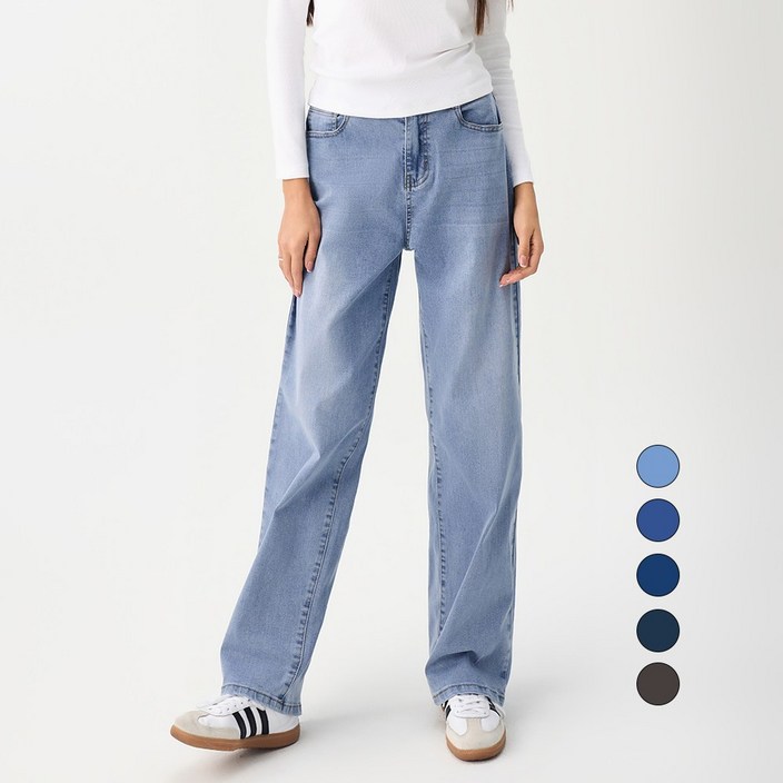 엘블로썸 여성 [숏,기본,롱] 스판 리얼 와이드 허리편한 히든밴드 청바지