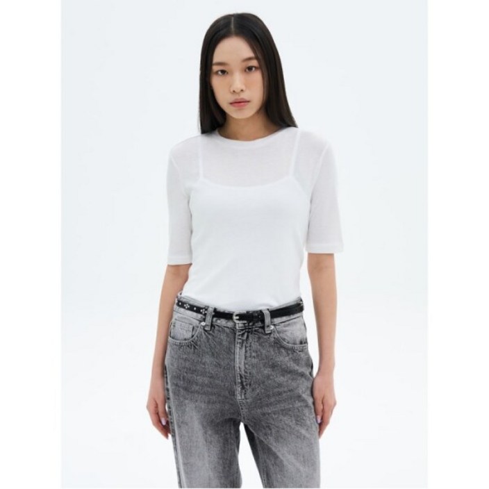 [에잇세컨즈] 베이직 5부 소매 티셔츠  화이트 (325242LY21)