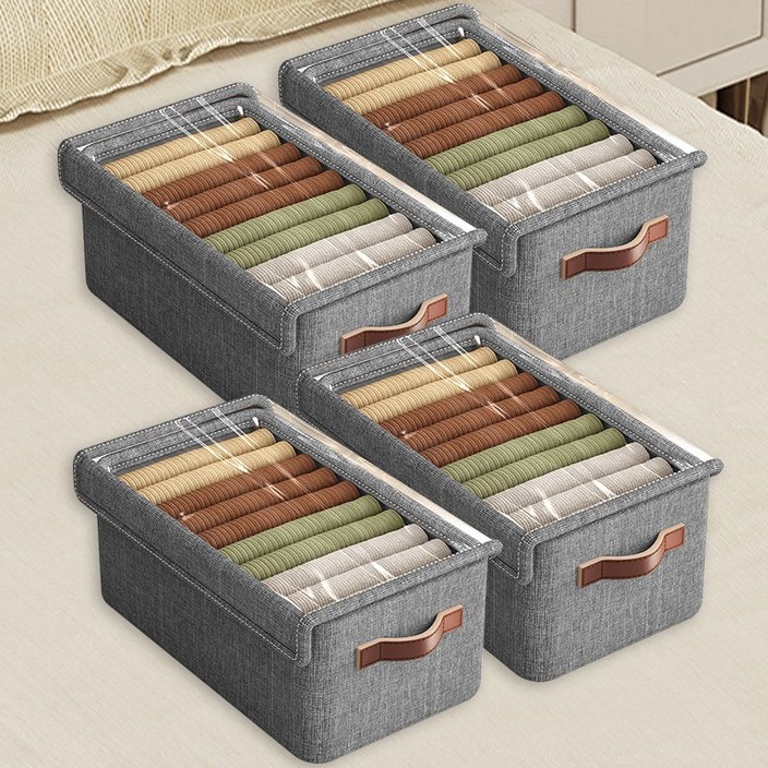 디모어 베이직 모던 수납 박스 투명창 옷정리함 커버형, 4개, 그레이