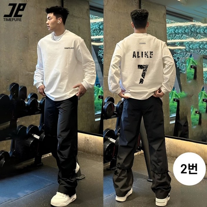 TIMEPURE 순면 오버사이즈 롱슬리브 티셔츠 남성용 레터링 프린트 캐주얼 스트릿 데일리 운동 긴팔티 레이어링 흰색 기본템 롱슬리브 티