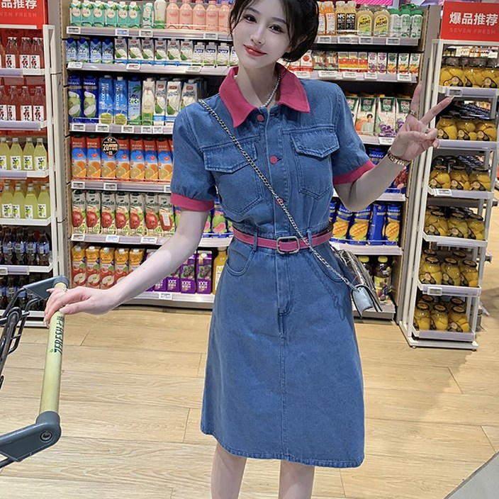 셀럽당 빅 사이즈 여성 데님 원피스 날씬해 보이는 데님 스커트Q03385