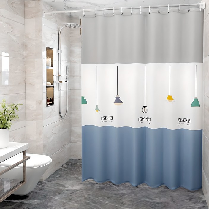 프리미엄 PEVA 샤워커튼 180x180 커튼링포함 방수커튼 욕실커튼