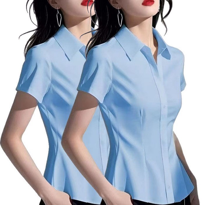 여성 슬림핏 면접 유니폼 남방 심플 블라우스 반팔셔츠 2종세트 뉴타임즈 02CW2402