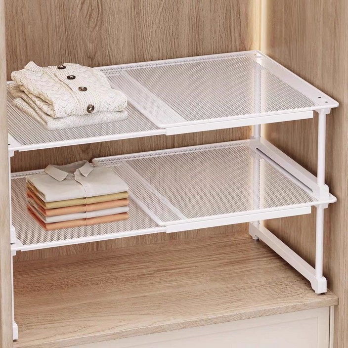 Norbei 철제 적층형 길이조절 옷장 정리 선반 공간 분리 칸막이 신발장 다용도 수납 선반, 1개, 화이트A