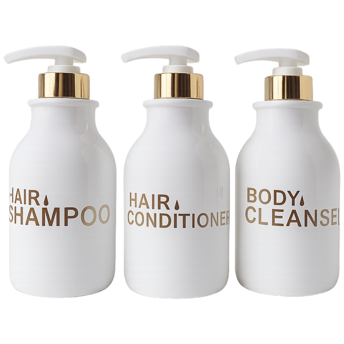 호텔 욕실 디스펜서 홈스토킹 샴푸통 500ml 공병 3종 세트, 화이트 골드 볼드, 1세트