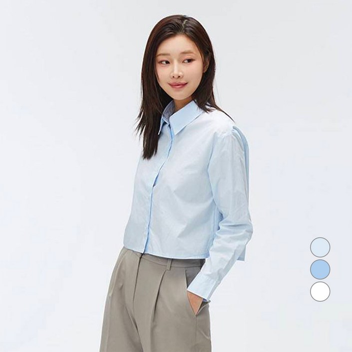 스파오 여성용 고밀도코튼 크롭 바이오워싱 면 셔츠 SPYWF23W04