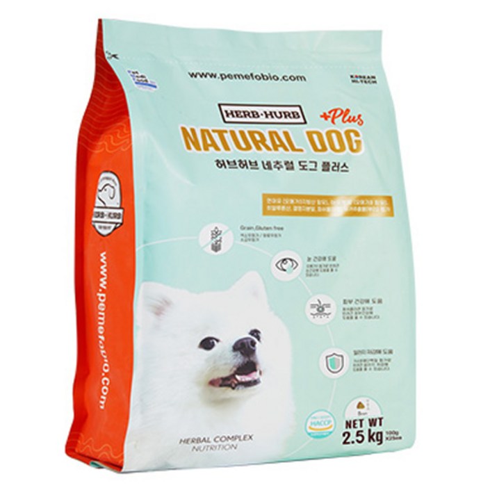허브허브 2개월이상 전연령용 네추럴도그 플러스 가수분해 강아지 건식사료, 생선, 2.5kg, 1개