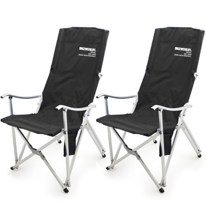 원스위크라이프 롱 릴렉스 캠핑의자 특대 실버프레임, 블랙, 2개