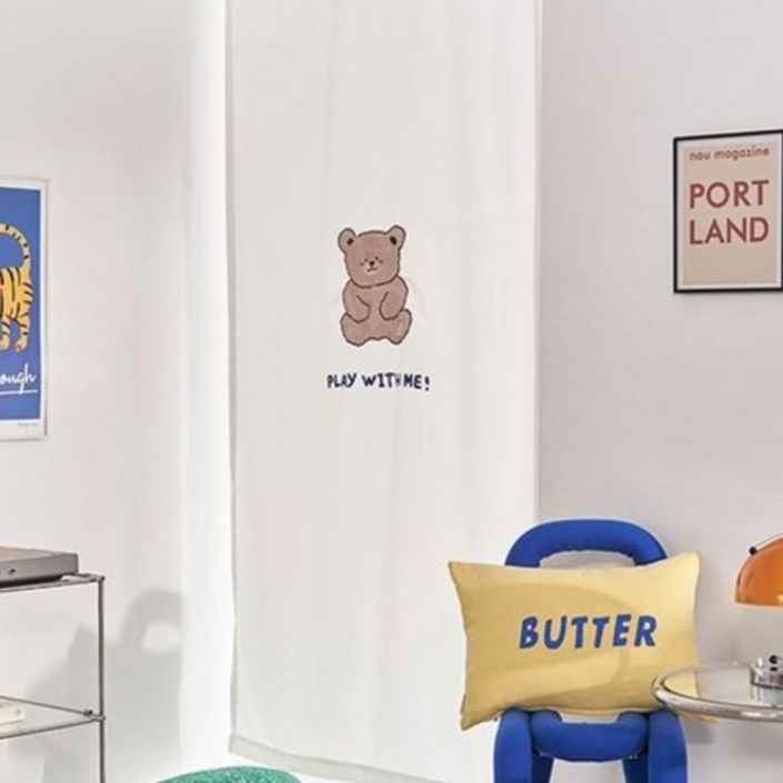 데코뷰 타이포 동물 자수 바람막이 현관커튼 봉집