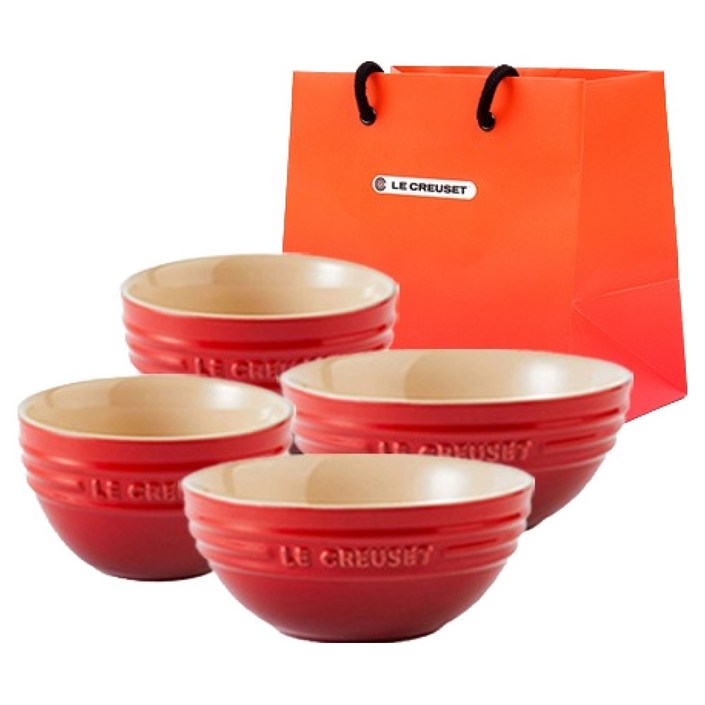 르크루제 2인 밥  국 세트  쇼핑백 M, 빨강, 밥그릇 2p  국그릇 2p  쇼핑백 M, 1세트