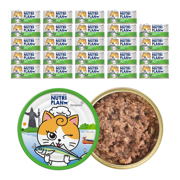 뉴트리플랜 고양이 간식캔, 참치 + 방어 혼합맛, 90g, 24개