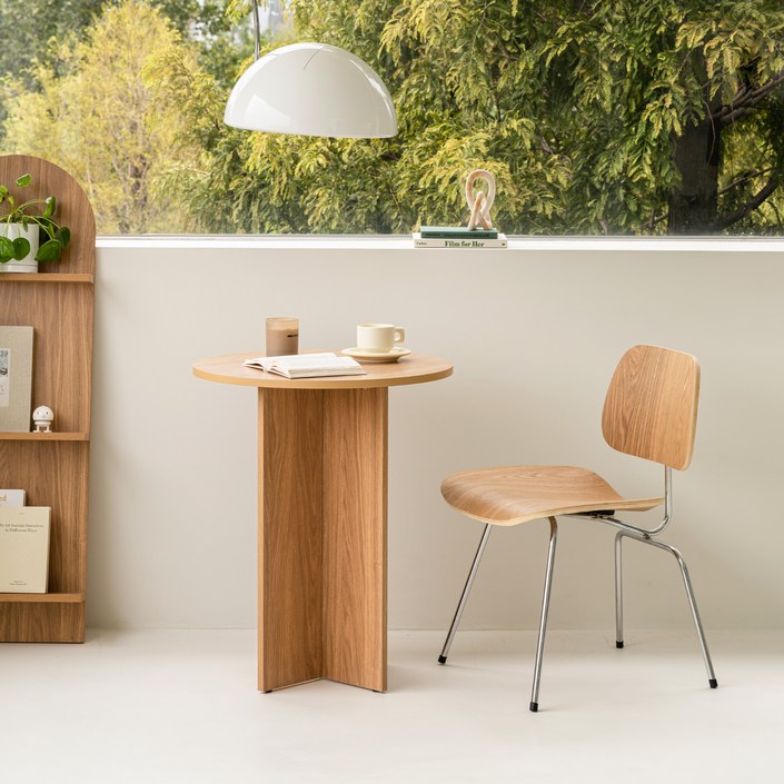 우드레이 홈카페 원형 식탁 테이블 600, 오크