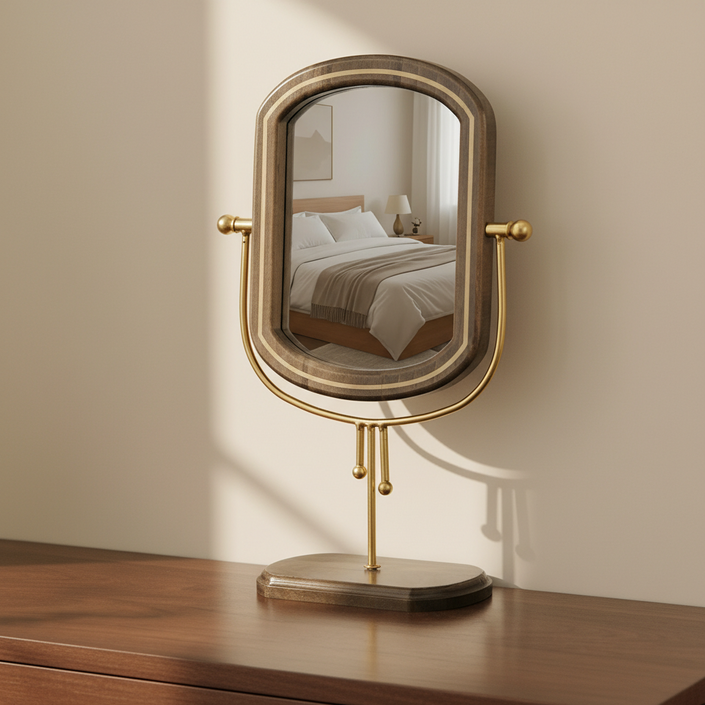 오레뉴 레트로 원목 회전식 탁상거울