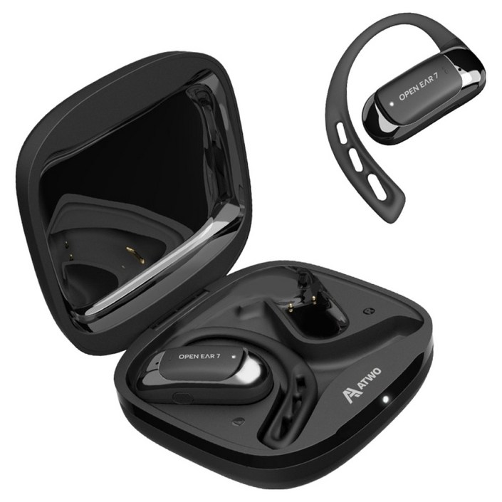 에이투 오픈이어7 오픈형 초경량 노이즈캔슬링 스포츠 귀걸이형 무선 블루투스 이어폰, ATWO OPENEAR 7, 미드나잇 블랙