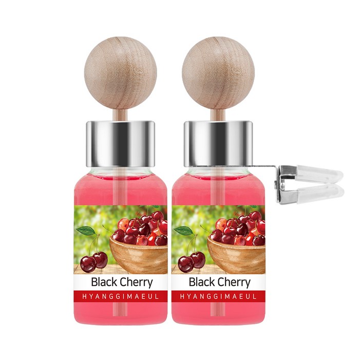 향기마을 차량용 디퓨저 17ml 본품 2p 나무봉 2p 송풍구클립 2p, 블랙체리, 1세트